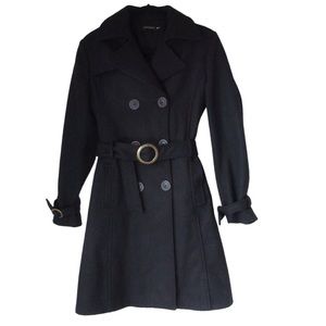Yumi Mazao Trench Coat Wool Blend Black